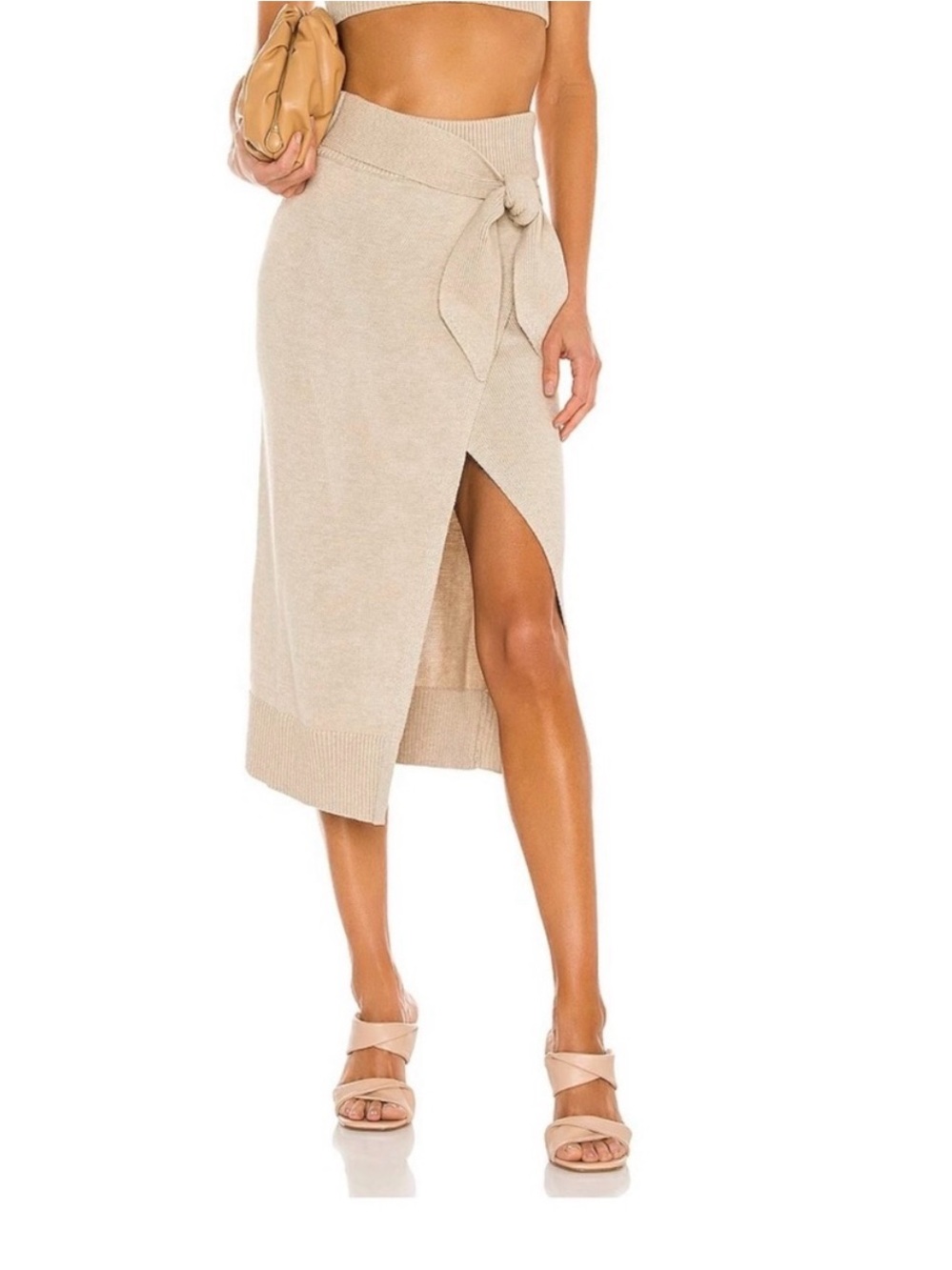 Camila Coelho Beige Asymmetrical Wrap Midi Skirt s